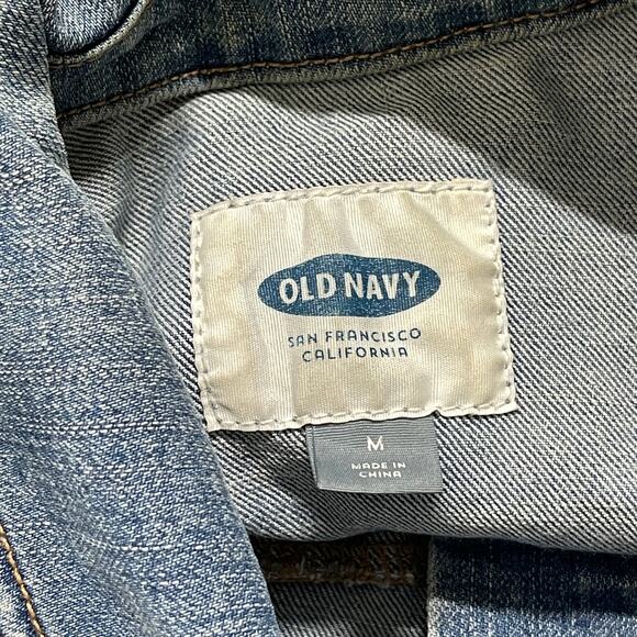 Old Navy Women Size M Denim Jacket Blue Medium Wash Trucker Button Front Classic - Picture 3 of 6